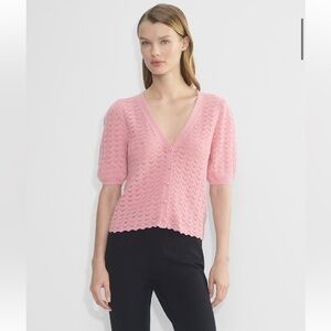 WILFRED | Aritzia Fika Cardigan short sleeve crochet pink size small wool cotton